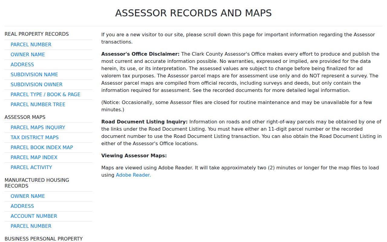 Sunrise Manor residents directory Clark County Assessor property search