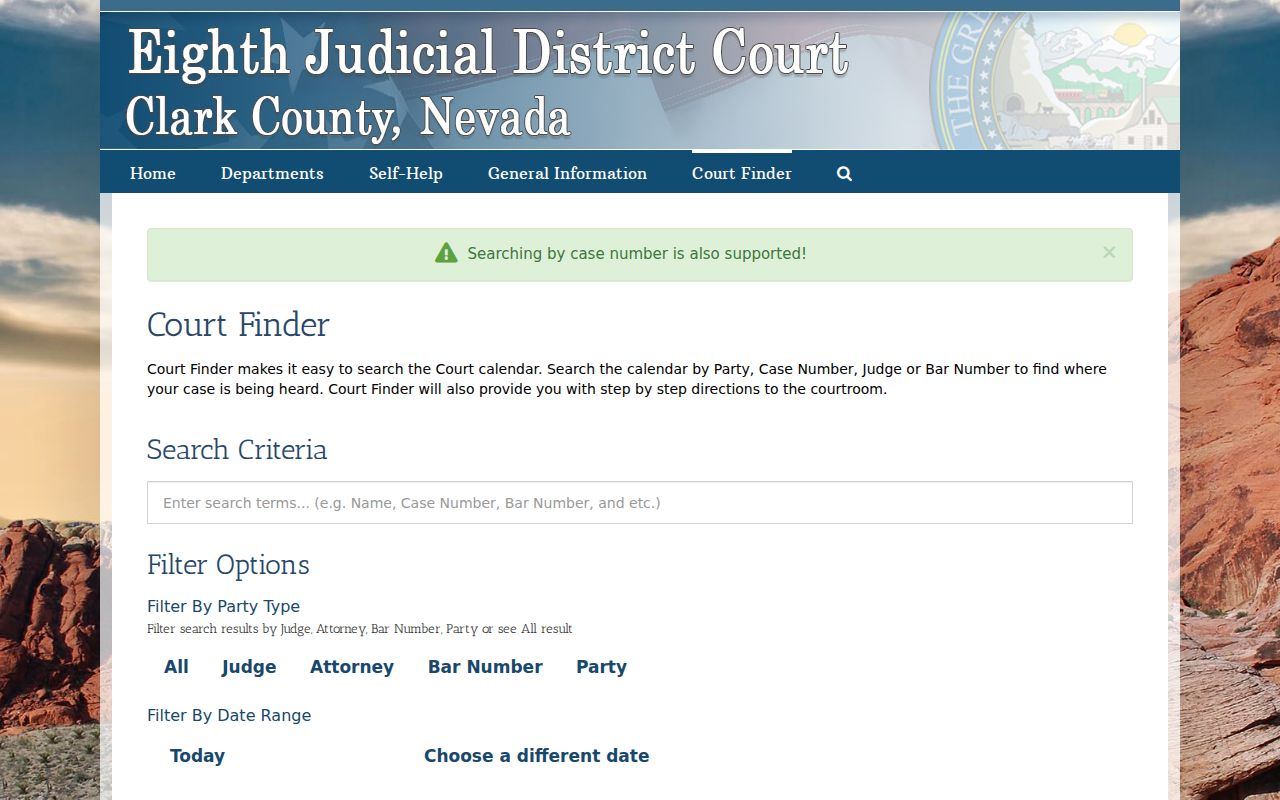 Sunrise Manor resident lookup Eighth District Court Finder search controls