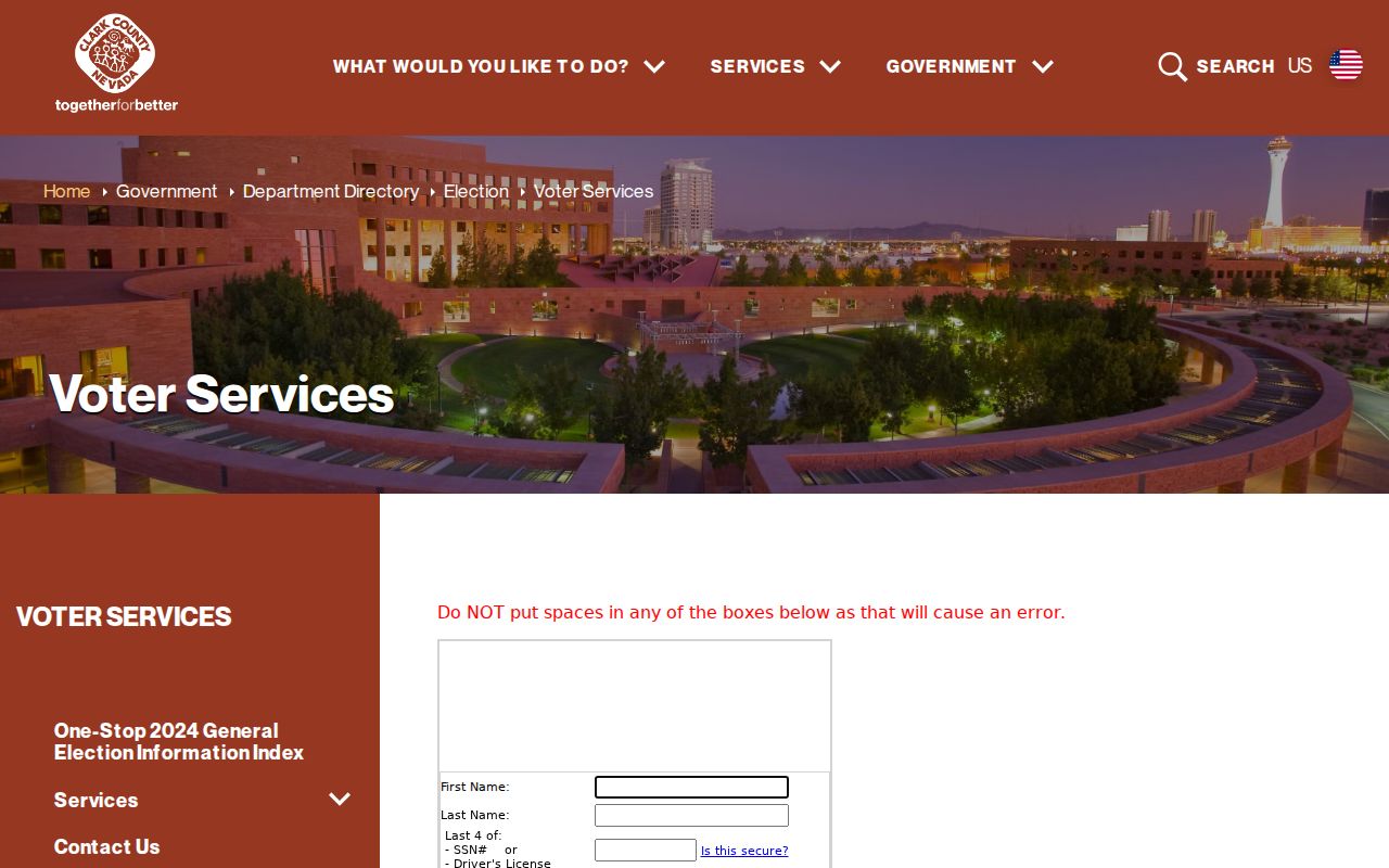 Sunrise Manor resident lookup Clark County voter services form